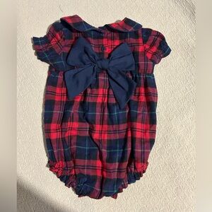 (3/$18) Rare Editions Baby Girls Red and Navy Plaid Flannel Bubble suit